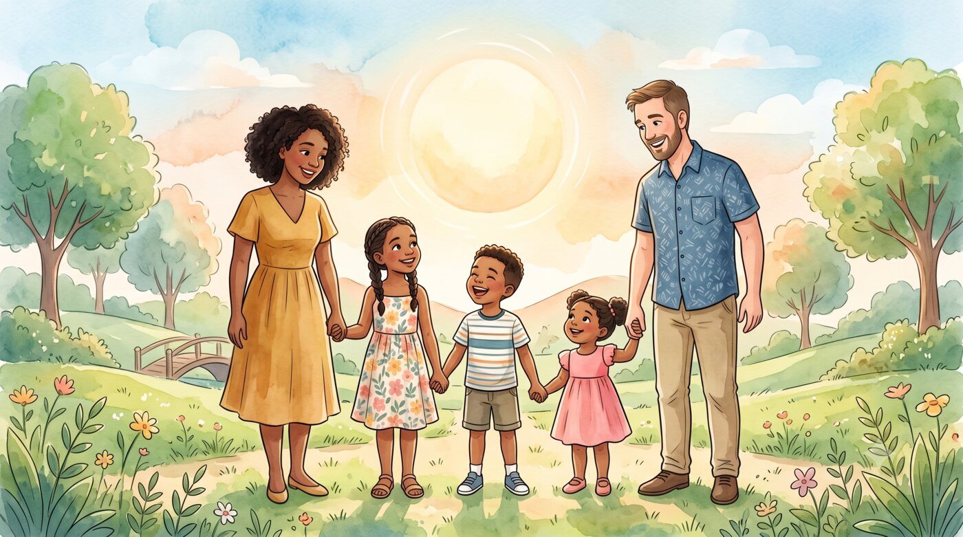 A diverse family walking together outdoors