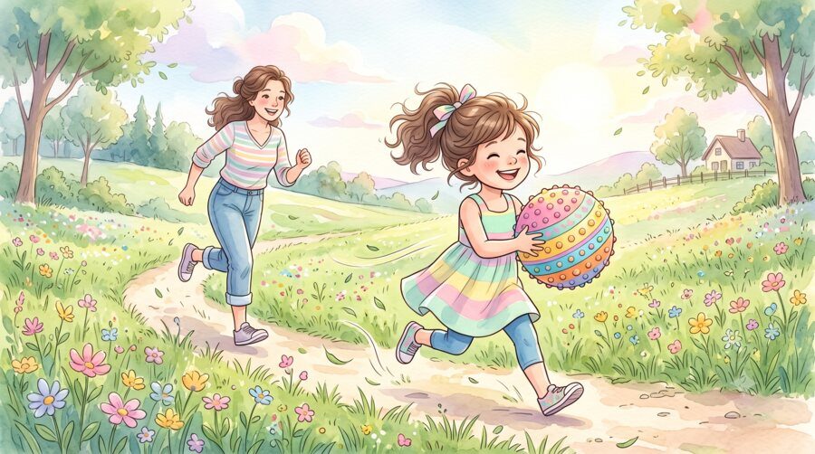 A mother and daughter playing outside